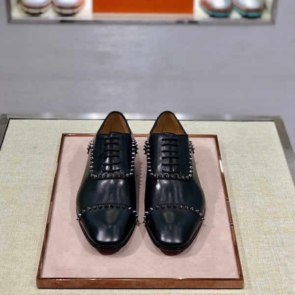 Christian Louboutin Black Rivets Shoes Cow leather Men Oxfords Wedding Formal Business Shoes Luxury expensive